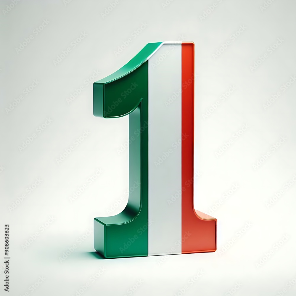 Poster the number 1 is in the shape of a flag with green, white, and red stripes. the flag is made of a 3d 