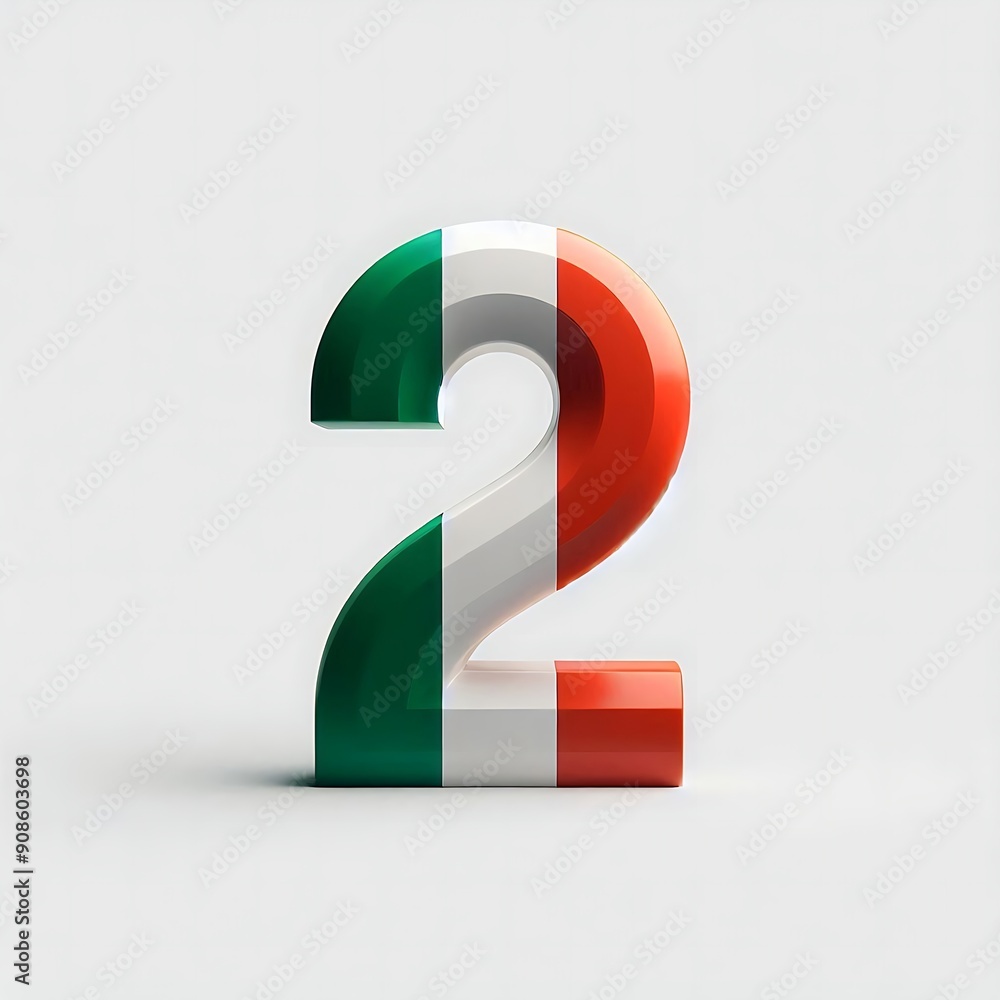 Poster the number 2 is in the shape of a flag with green, white, and red colors. the flag is made of a shin