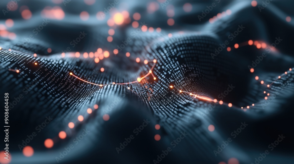 Aufkleber abstract digital landscape with glowing particles in a dark background, creating a sense of depth an