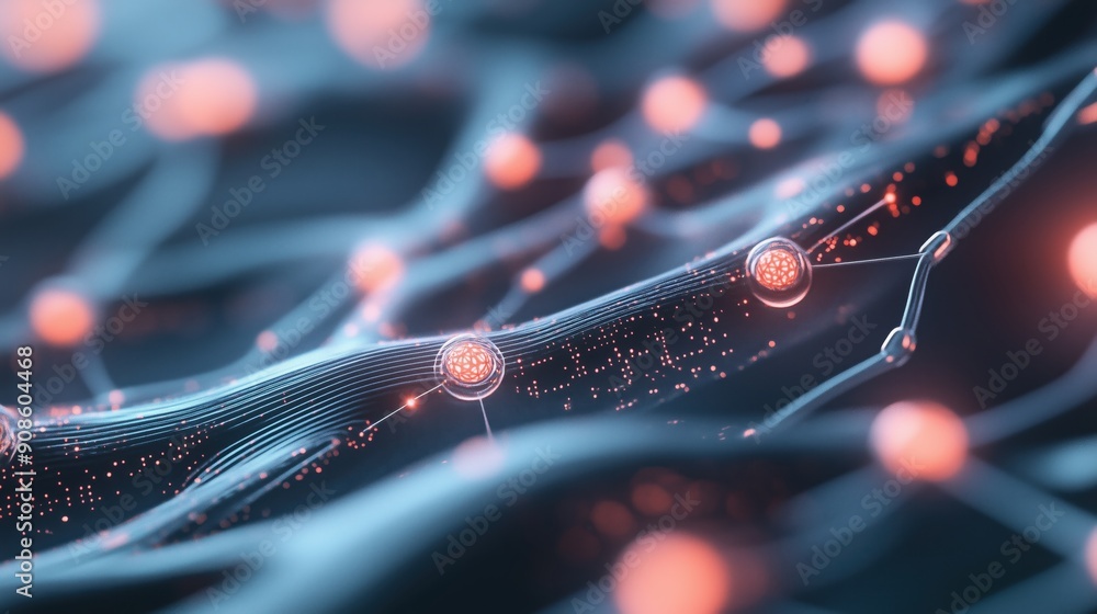 Poster abstract illustration of interconnected nodes and lines, representing technology, data flow, and dig