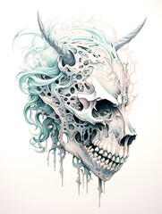 Fototapeta premium Centaur head skeleton lowbrow surrealist illustratration