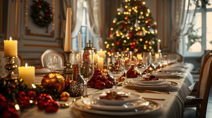Christmas Table Setting with Elegant Decorations