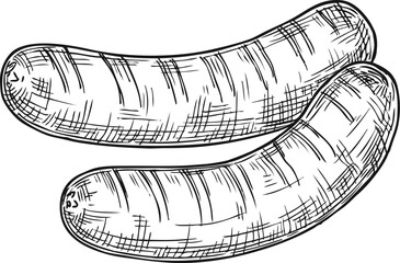 Grilled sausages engraving. Hand drawn barbecue food