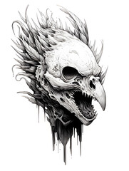 Cockatrice head skeleton lowbrow surrealist illustratration