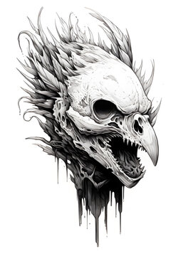 Cockatrice head skeleton lowbrow surrealist illustratration