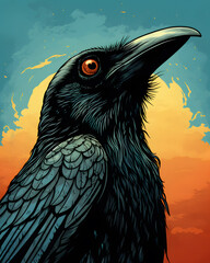 Crow Bird headfull aggressive expression lowbrow surrealist illustratration