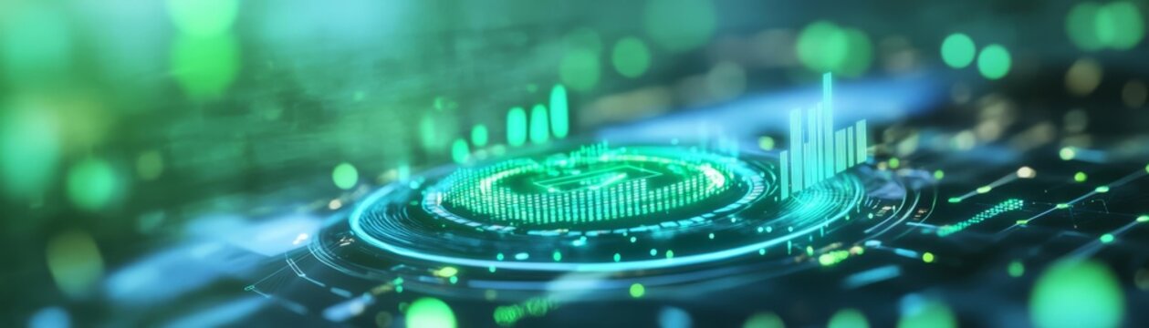 Holographic sustainability metrics, carbon credit verification, futuristic digital ecosystem, green finance