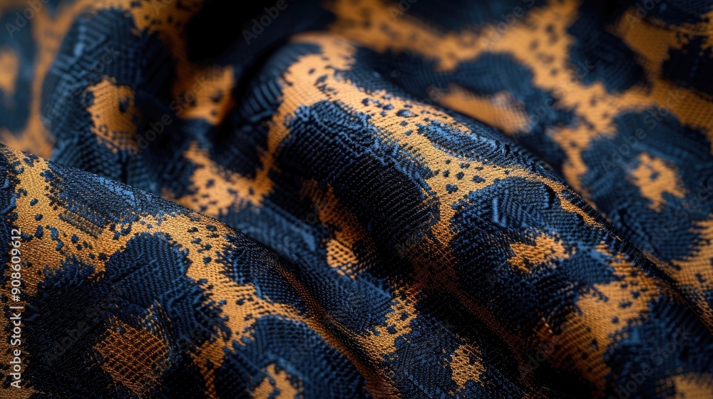 Poster a close up of a checkered patterned fabric with a leopard print design. the fabric is a mix of black