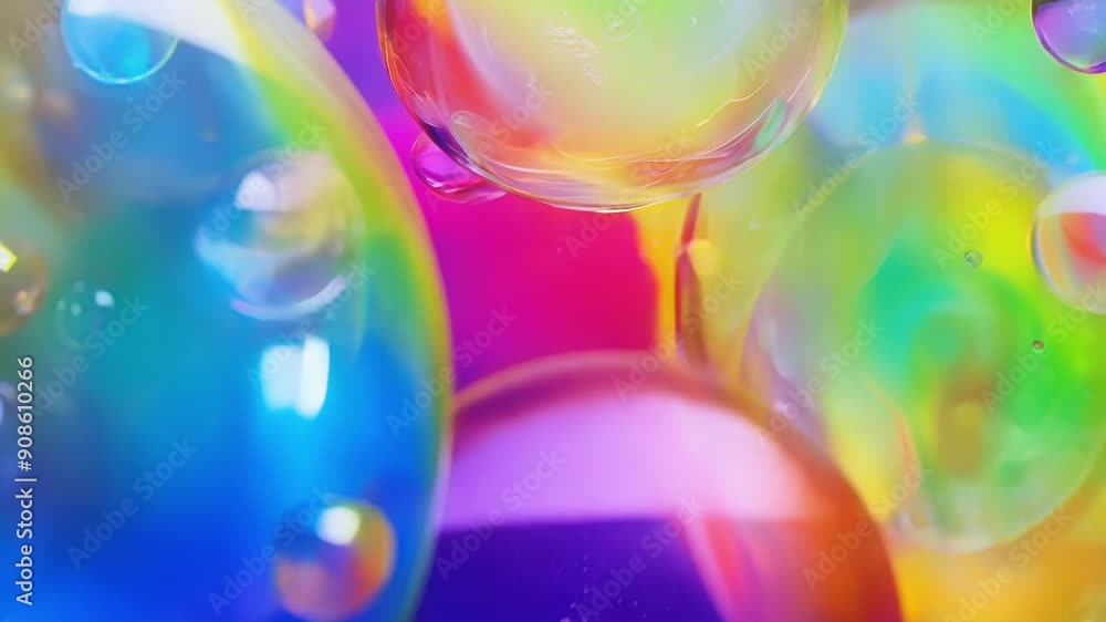 Poster delight in vibrant bubbles floating gracefully against a stunning rainbow backdrop in a playful disp