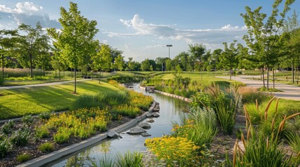 Sustainable City Park with Green Infrastructure for Stormwater Management and Urban Heat Reduction