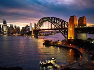 sydney harbour in sunset mood, dramatic sky