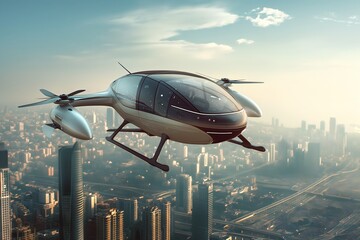 Low altitude economy Unmanned Aerial Vehicle Flying cars are flying over the city