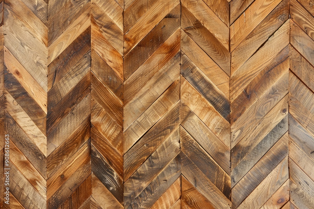 Poster a wooden floor with a chevron pattern. the chevron pattern is made up of many wooden planks, creatin