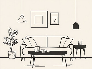 A minimalist illustration of a modern living room clean lines and simple design create a stylish and contemporary aesthetic