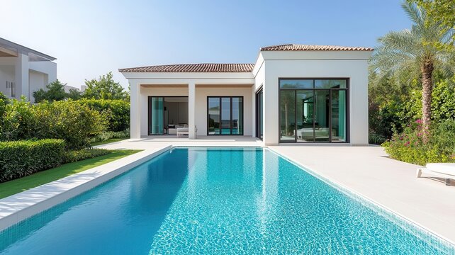 Elegant golf resort villa with a private pool, resort retreat, exclusive getaway