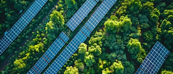 Aerial view of a modern green solar powered data center surrounded by lush natural vegetation and environment symbolizing sustainable and eco friendly technology infrastructure