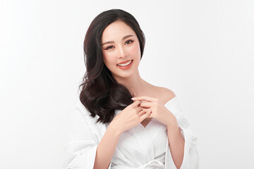 Beautiful young asian woman with clean fresh skin on white background, Face care, Facial treatment, Cosmetology, beauty and spa, Asian women portrait.