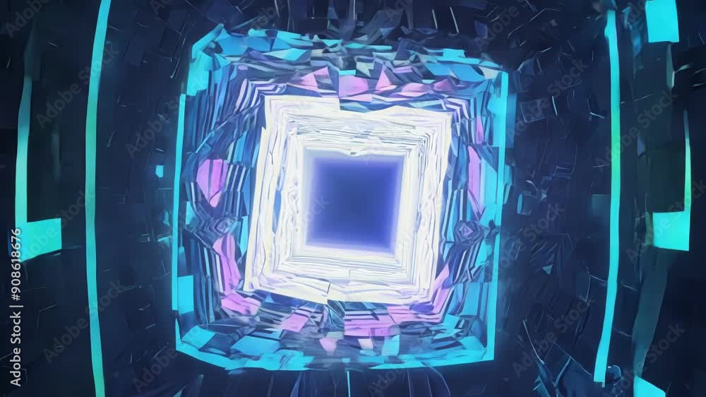 Poster dive into a mesmerizing world of glowing structures and endless depths, where light and geometry int
