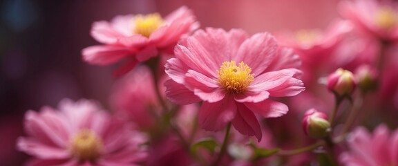 Obraz premium Pink blurred soft floral background Beautiful pink flower in defocus closeup macro.