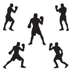 Vector illustration of set of man in boxing pose.