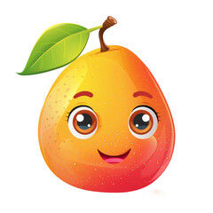 A cheerful cartoon mango character with big eyes and a vibrant color, perfect for children's designs and food-related themes.