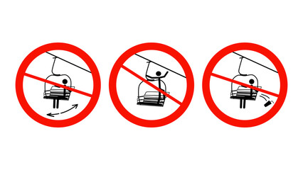 Ski lift rules, black and red isolated silhouette