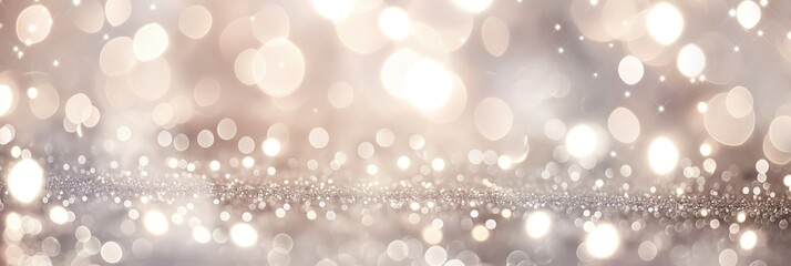 Glittering silver, white bokeh background with blurred lights, shimmering effect, luxury texture, glamorous design, disco style, retro pattern, winter wonderland, snowflakes, sparkling stars, cosmic