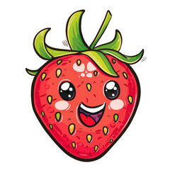 Obraz premium Cute and cheerful cartoon strawberry with a big smile, perfect for children's products and fun designs.