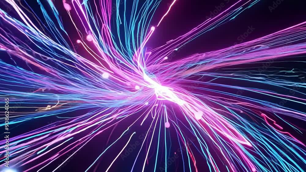 Poster colorful light trails intertwine and shift, creating a mesmerizing abstract display in a dark enviro