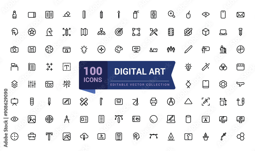 Aufkleber digital art icon set. creativity and graphic design related icons collection. minimalist thin linear
