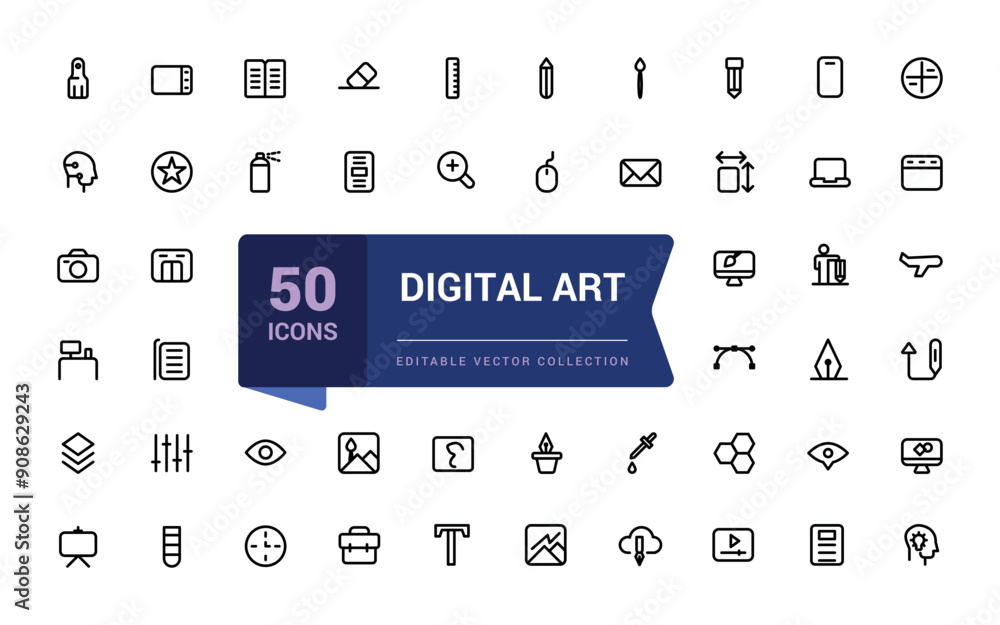 Aufkleber digital art icon set. creativity and graphic design related icons collection. minimalist thin linear