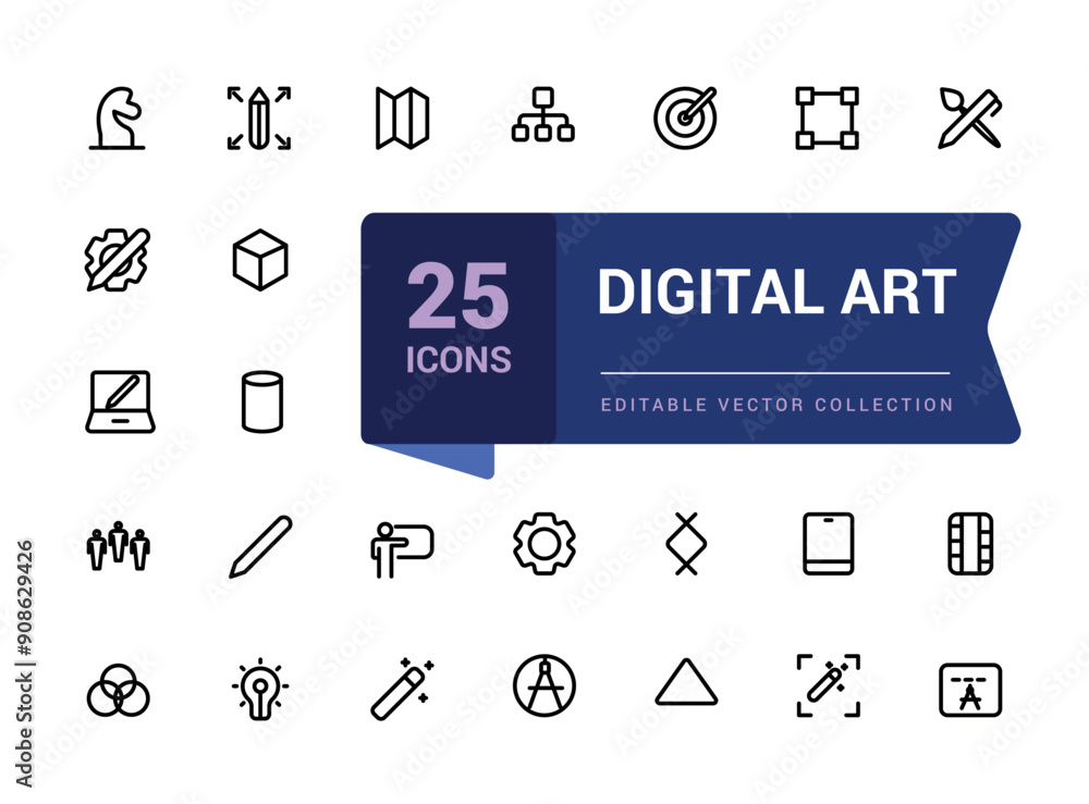 Aufkleber digital art icon set. creativity and graphic design related icons collection. minimalist thin linear