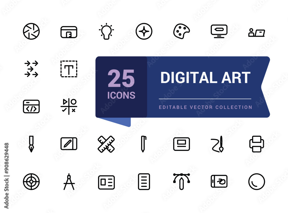 Aufkleber digital art icon set. creativity and graphic design related icons collection. minimalist thin linear