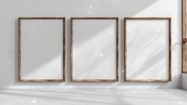 Mockup picture frame blank template. Poster print wooden frame mock up. Wall art canvas showcase