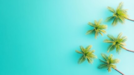 Obraz premium Palm trees swaying in the breeze, with turquoise water and white sand below.