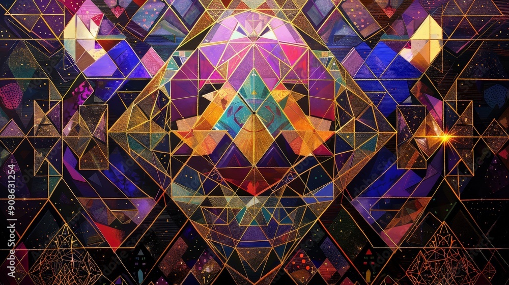Poster geometric patterns intersect, forming a mesmerizing tapestry of symmetry and chaos.