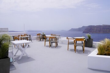 Misty Caldera View from Outside the Top of a Terrace in Oia, Santorini
