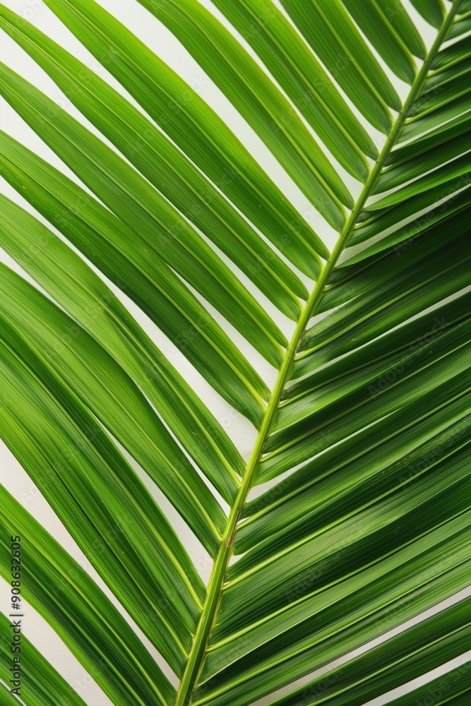Poster close-up of palm leaf with intricate texture and pattern in shades of green. the leaf natural shape 