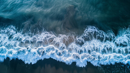 Fototapeta premium The ocean is calm and the waves are small. The water is a deep blue color. The sky is clear and the sun is shining
