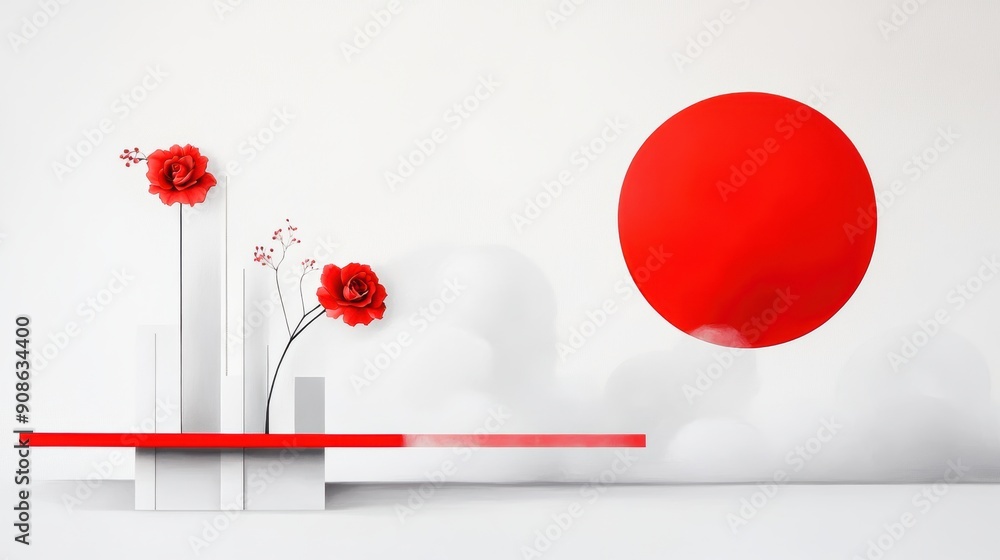 Aufkleber abstract artwork with a clean and simple design, featuring a limited color palette and a focus on ne