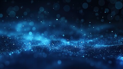 Dark blue glow particle explosion background with intricate details. Glistering lights create a futuristic effect. Digital illustration featuring energy, electricity, and technology elements.