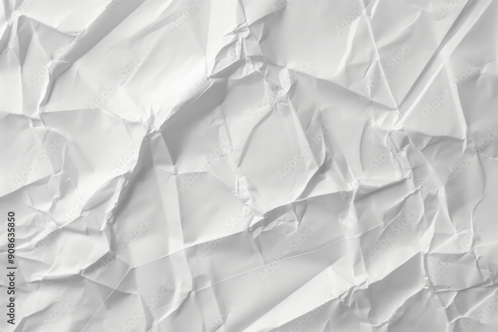 Poster crumpled white paper texture background with deep creases and folds. wrinkled surface resembling old