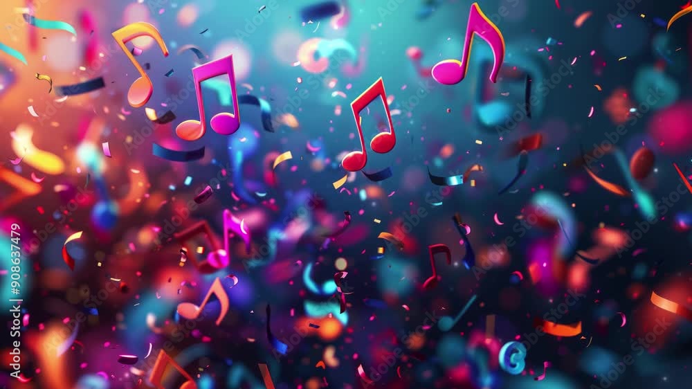 Poster 3d music notes with dark background and copy space