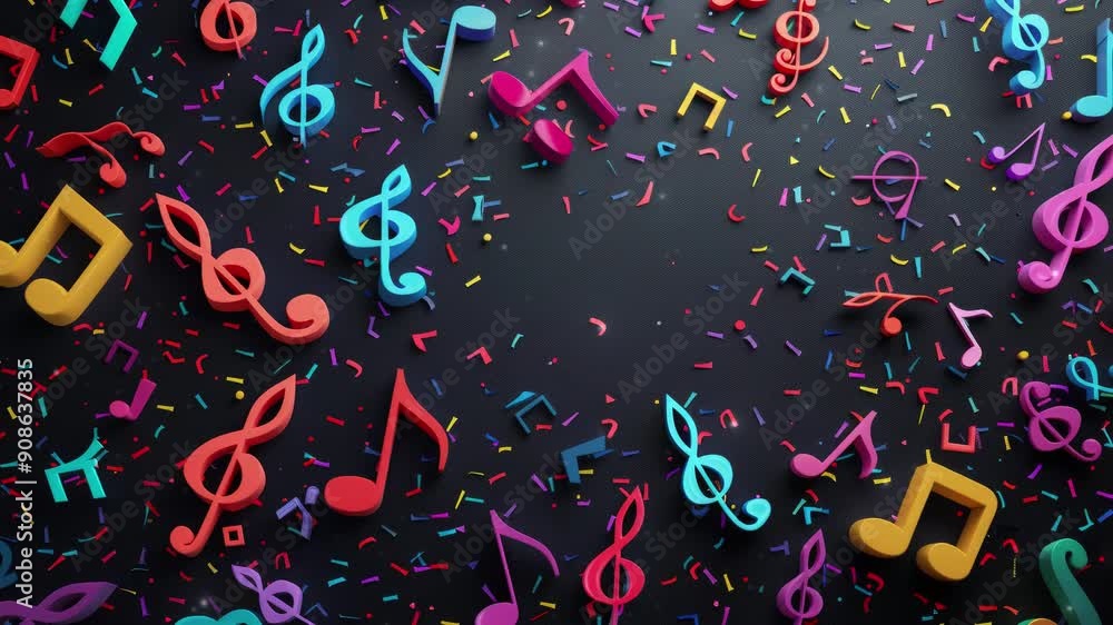 Poster 3d music notes with dark background and copy space