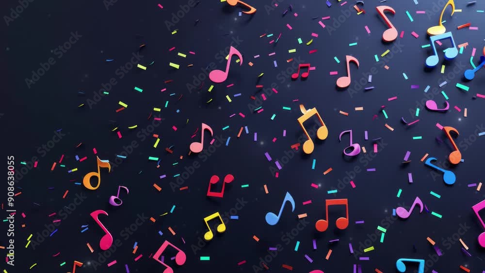 Poster 3d music notes with dark background and copy space