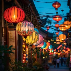 Obraz premium Colorful Lanterns Lighting up a Traditional Festival