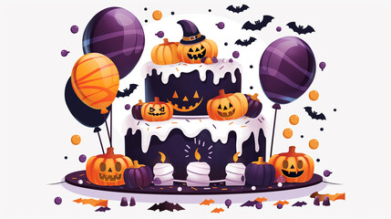 A Halloween-themed cake with a balloon design on top.