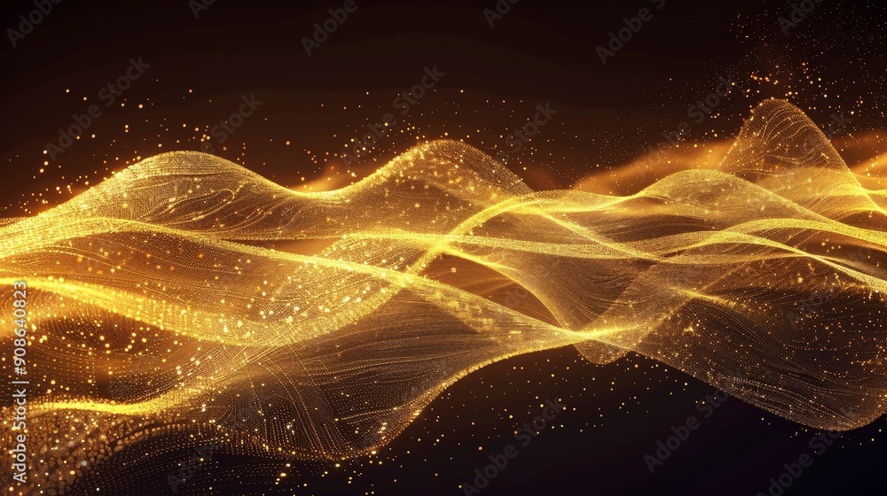 Poster radiant golden waves of light against a dark background, creating a dynamic and impactful visual eff