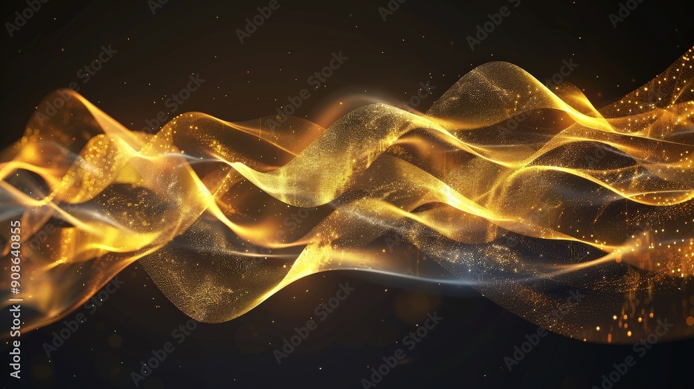 Poster radiant golden waves of light against a dark background, creating a dynamic and impactful visual eff