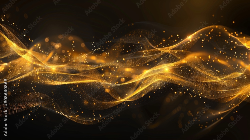 Poster radiant golden waves of light against a dark background, creating a dynamic and impactful visual eff